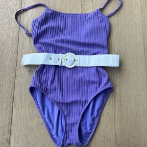Solid & Striped Nina Belted One-Piece Swimsuit Purple Size M